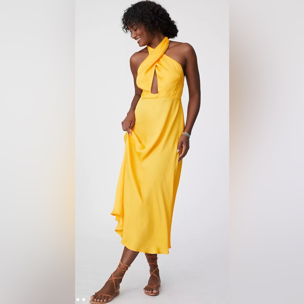 Farm X Anthropologie yellow halter maxi  dress NWOT